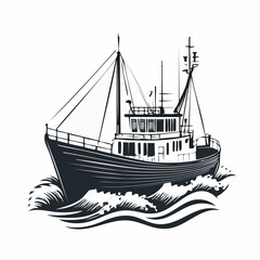 Fishing trawler on waves design vector image isolated on white background.