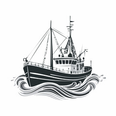 Fishing trawler on waves design vector image isolated on white background.
