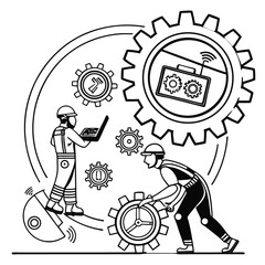 Innovative Mechanical Engineering Teamwork Displaying Collaboration in Design and Technology Solutions with Geared Precision and Expert Technicians