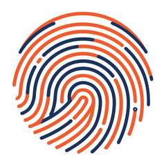 Abstract fingerprint made of orange and blue lines on a white background