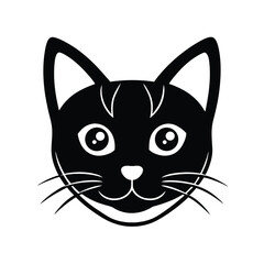 Cat Face Round Eyes Pointy Ears Outline Vector Illustration