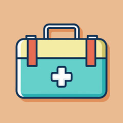 Colorful cartoon first aid kit illustration for healthcare and medical needs
