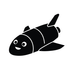 Black Silhouette Cute Shuttle Vector Icon Happy Face White Background