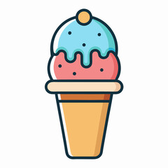 Colorful and delicious cartoon ice cream cone with two different flavors