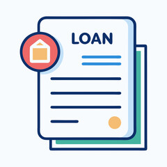 Illustration of a house loan document with associated real estate symbol