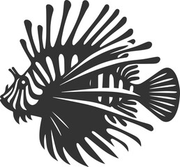 Black illustration vector of a lionfish silhouette drawing