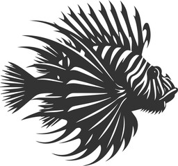 Black illustration vector of a lionfish silhouette drawing