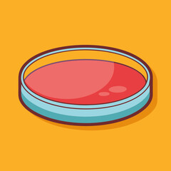 A stylized illustration of a Petri dish filled with red culture medium