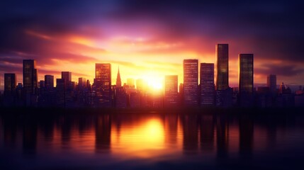 Fototapeta premium City skyline sunset reflection dramatic urban