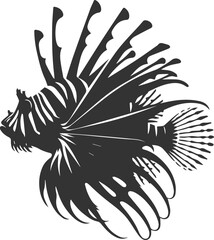 Black illustration vector of a lionfish silhouette drawing
