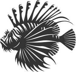 Black illustration vector of a lionfish silhouette drawing