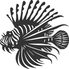 Black illustration vector of a lionfish silhouette drawing
