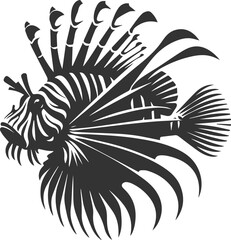Black illustration vector of a lionfish silhouette drawing