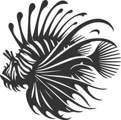 Black illustration vector of a lionfish silhouette drawing