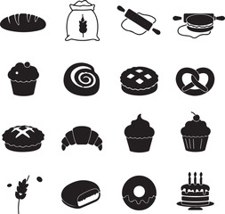 Bakery Delights Collection A Variety of Sweet and Savory Treats From Bread to Cakes and Croissants in Black and White