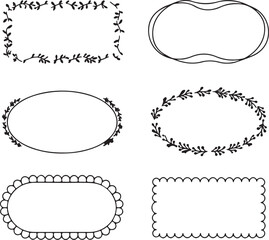 Collection of Hand Drawn Frames Featuring Botanical Elements and Simple Geometric Shapes for Decorative Design Purposes