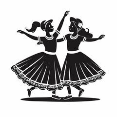 Girls Dancing Stylized Silhouette Stock Illustration on white background.