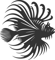 Black illustration vector of a lionfish silhouette drawing