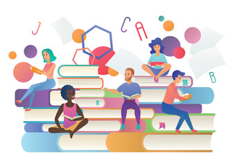 Read books concept. Education, school, study and literature people. Book festival logo vector illustration