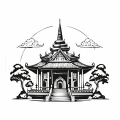 Buddha Temple Religion Vector Illustration Background Stock Illustration
