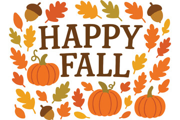Happy fall autumn design with pumpkins and leaves