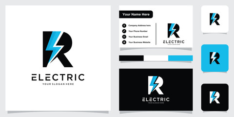 Initial letter R electric logo, Letter R and thunder bolt combination, Vector illustration