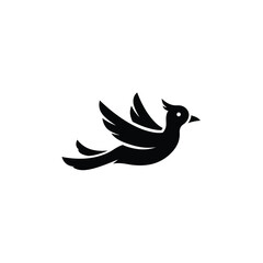 Black Silhouette Bird Vector Icon Flying White Background 1