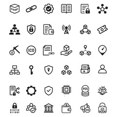 Blockchain Vector Icons – Secure Transaction, Smart Contract, ICO, DeFi, Crypto Wallet, and Ledger Icon Collection