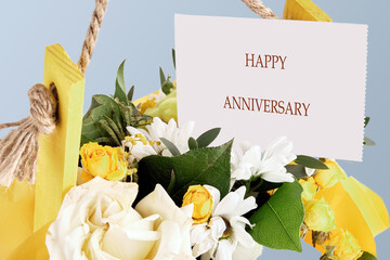 The HAPPY ANNIVERSARY conceptual stage. The concept of good mood and pastime. Christmas, birthday...