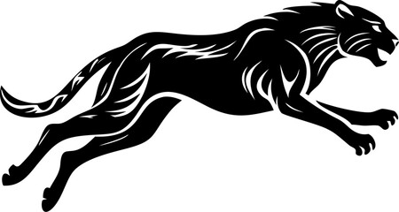 Obraz premium Cheetah Silhouette on Transparent Background, Fast Wild Cat Vector Illustration in Black