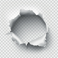 ragged Hole torn in ripped paper on transparent background