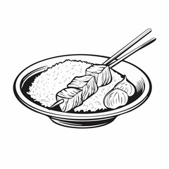 Satay Chicken Rice Vector Image Isolated on white background.