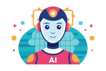 Friendly Robot Depiction AI Technology Conceptualization Modern Design Tech Illustration Flat Design Artificial Intelligence Robot