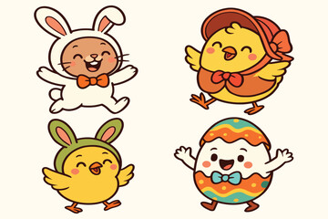 Adorable easter animals cartoon characters illustration