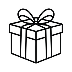 Simple Gift Box Square Shape With Bow Outline Vector Illustration