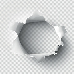ragged Hole torn in ripped paper on transparent background