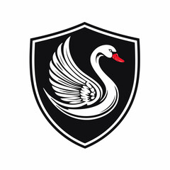 Obraz premium Unique Elegant Swan Logo Shield Stock Vector Isolated on white background.