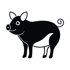Simple Pig Round Body And Curly Tail Outline Vector Illustration