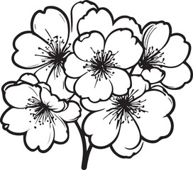 Blooming Harmony: A captivating close-up showcases the elegance of a cluster of cherry blossoms. The intricate detail of the petals is expertly drawn with precise ink strokes.