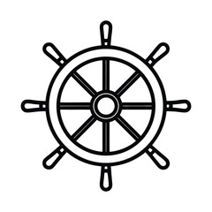Obraz premium Simple Ship Wheel Round With Handles Outline Vector Illustration