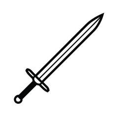 Simple Sword Straight Blade And Hilt Outline Vector Illustration