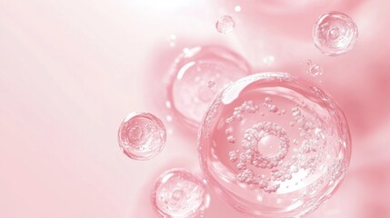 Translucent Bubbles Floating in a Soft Pink Background
