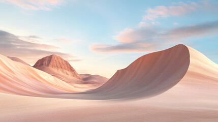 A serene desert landscape featuring smooth sand dunes and a pastel sky, evoking tranquility and natural beauty.
