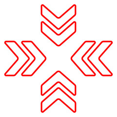 Movement icon. Outlined chevrons arranged outward in cross pattern. Symbolizes expansion, transfer, or directional flow in design interfaces.