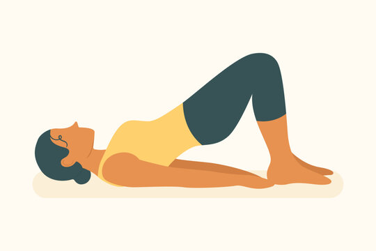 Woman performing glute bridge on mat, strengthening hips and core with focus on stability and posture from yoga and pilates