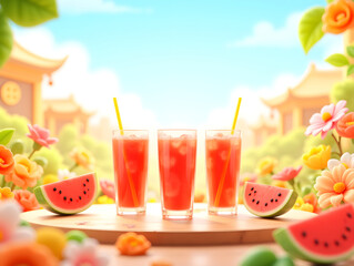 Summer fruit tea drink food healthy summer solstice cool illustration
