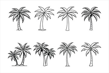Fototapeta premium Eight Black and White Palm Tree Illustrations Various Styles