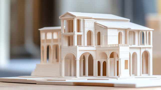 Elegant architectural model showcasing intricate design details and structure, ideal for architects and design enthusiasts.