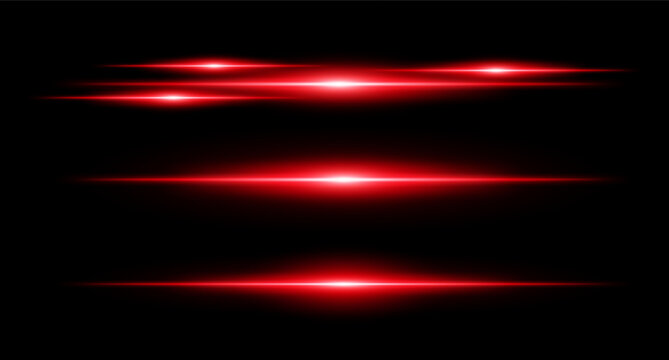 Horizontal red flare beams in stacked layout on dark background with smooth gradients and glow effect. Sci-fi or HUD visual element.