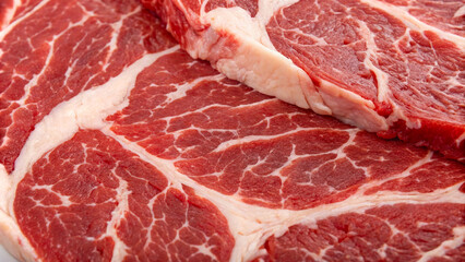 Raw Meat Background - Macro Close-Up of Raw Beef with Intricate Marbling for Culinary Blogs, Food Websites, Cooking Guides, and Recipe Cards  